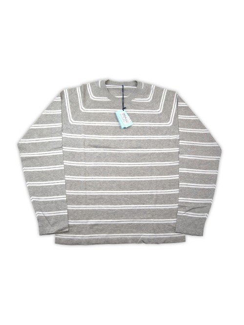 Malo Sweater Man Mod. PE2800E006EA38607 10801 Horizontal Lines Gray / White Malo Sweater Man Mod. PE2800E006EA38607 10801 Horizontal Lines Gray / White