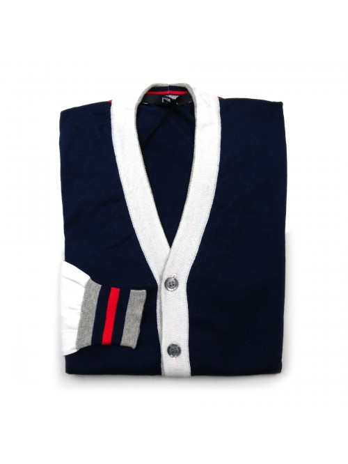 +39 Masq Cardigan Uomo Mod. PEM9661 VAR 8129 V Neck Blu/Bianco