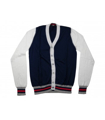 +39 Masq Cardigan Man Mod. PEM9661 VAR 8129 V Neck Blue / White 2