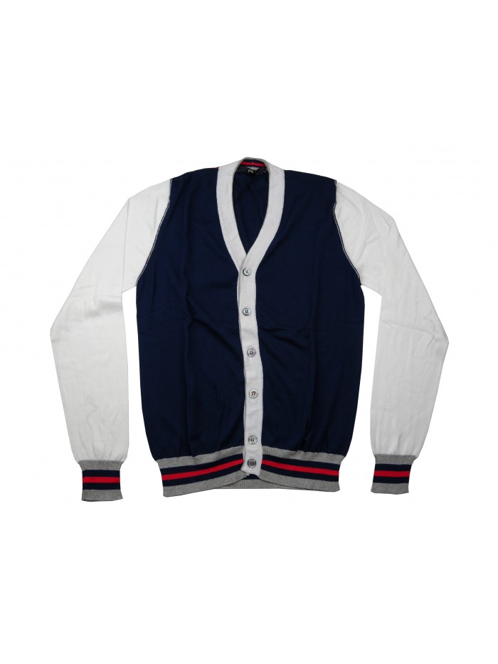 +39 Masq Cardigan Uomo Mod. PEM9661 VAR 8129 V Neck Blu/Bianco
