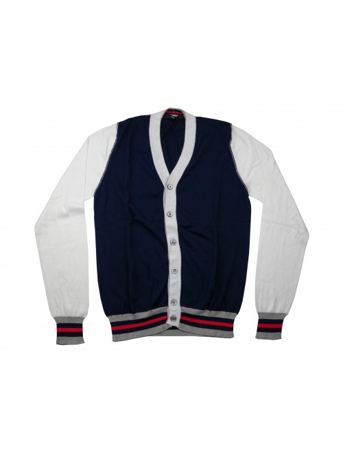 +39 Masq Cardigan Uomo Mod. PEM9661 VAR 8129 V Neck Blu/Bianco