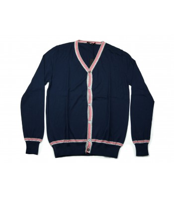 +39 Masq Cardigan Man Mod. PEM9663 VAR 8137 V Neck Blue / White / Red 2