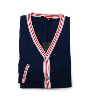 +39 Masq Cardigan Man Mod. PEM9663 VAR 8137 V Neck Blue / White / Red