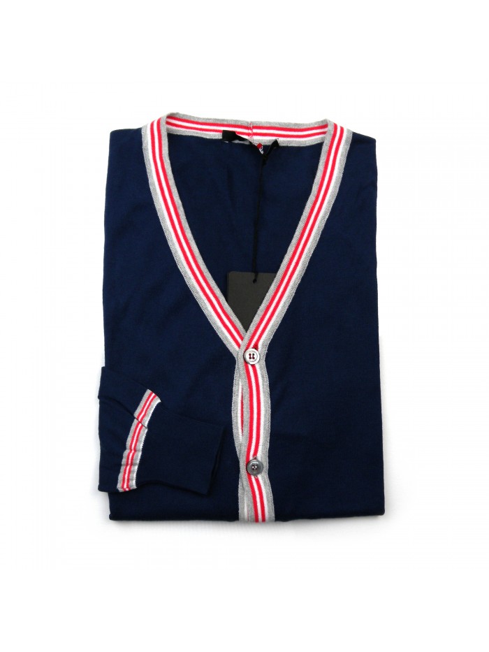 +39 Masq Cardigan Uomo Mod. PEM9663 VAR 8137 V Neck Blu/Bianco/Rosso +39 Masq Cardigan Uomo Mod. PEM9663 VAR 8137 V Neck Blu/Bianco/Rosso