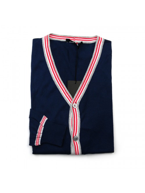 +39 Masq Cardigan Man Mod. PEM9663 VAR 8137 V Neck Blue / White / Red