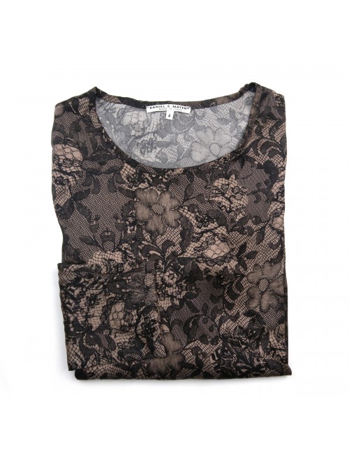 Daniel & Mayer Woman Sweater Mod. Tangeri Black Lace on Taupe Daniel & Mayer Woman Sweater Mod. Tangeri Black Lace on Taupe