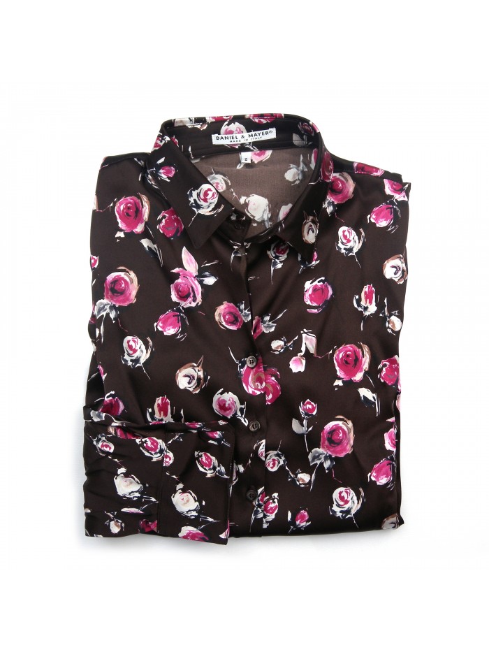 Daniel & Mayer Woman Shirt Mod. Camogli Floral Dark Brown Daniel & Mayer Woman Shirt Mod. Camogli Floral Dark Brown
