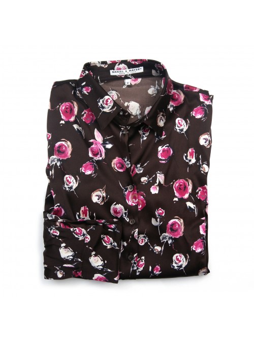 Daniel & Mayer Woman Shirt Mod. Camogli Floral Dark Brown Daniel & Mayer Woman Shirt Mod. Camogli Floral Dark Brown