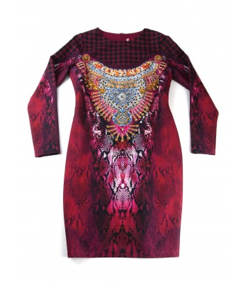 Gai Mattiolo Dress Woman Mod. L1855799 Animalier Paillete Bordeaux / Multicolor