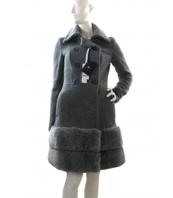 Elisabetta Franchi Women's Knitted Coat with Gray Eco Fur