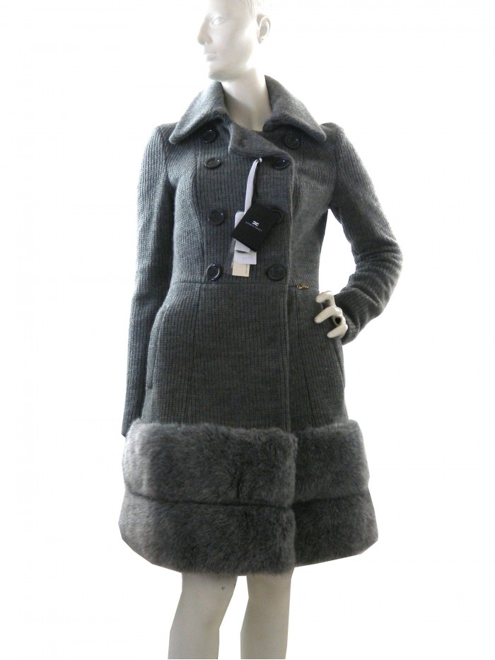 Elisabetta Franchi Cappotto Donna a Maglia con Eco Pelliccia Grigio Elisabetta Franchi Cappotto Donna a Maglia con Eco Pelliccia Grigio