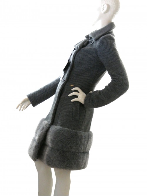 Elisabetta Franchi Cappotto Donna a Maglia con Eco Pelliccia Grigio