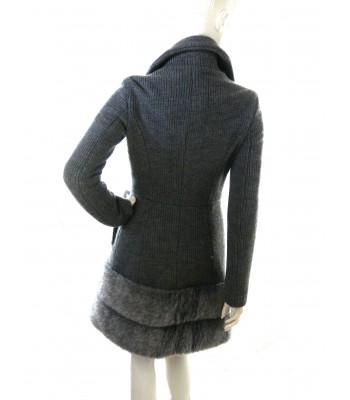 Elisabetta Franchi Cappotto Donna a Maglia con Eco Pelliccia Grigio 2