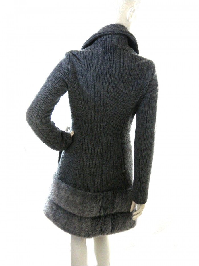 Elisabetta Franchi Cappotto Donna a Maglia con Eco Pelliccia Grigio