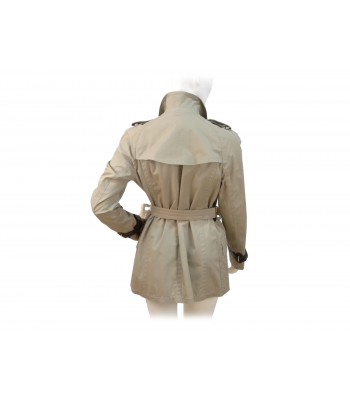 Women's long jacket with 2 waisted belt pockets with gold buckle and sleeves finishes with leather straps. 2