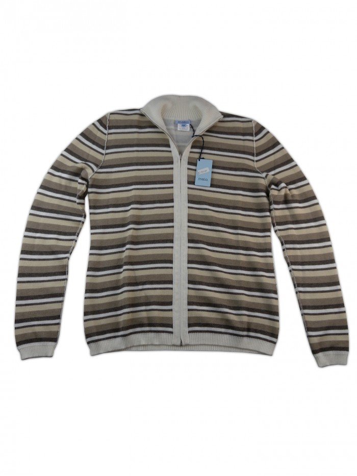 Malo Women's Beige / White / Brown Striped Zip Cardigan Malo Women's Beige / White / Brown Striped Zip Cardigan