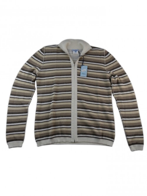 Malo Women's Beige / White / Brown Striped Zip Cardigan Malo Women's Beige / White / Brown Striped Zip Cardigan