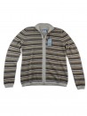 Malo Cardigan Donna Zip Rigato Beige/Bianco/Marrone