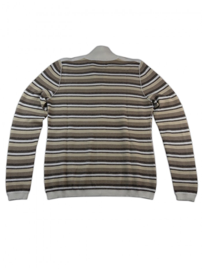 Malo Cardigan Donna Zip Rigato Beige/Bianco/Marrone