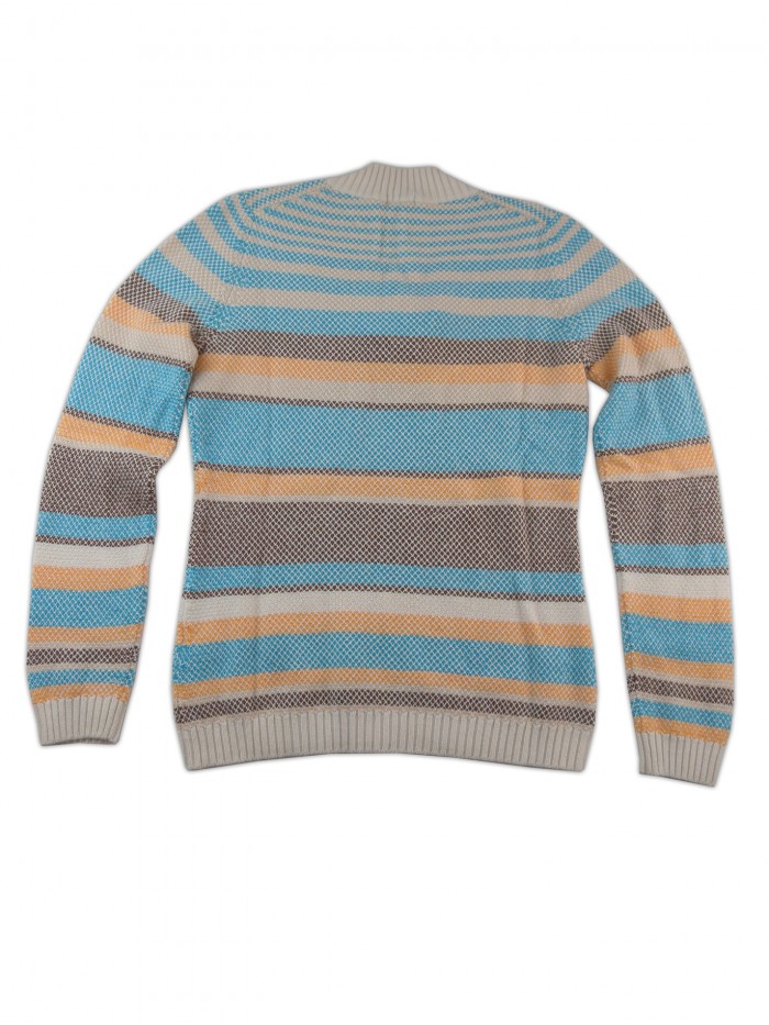 Malo Maglia Donna Collo a V Bande Multicolor Turchese