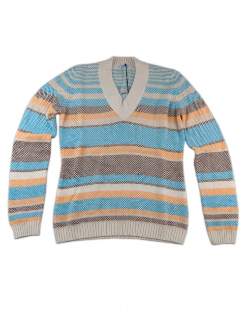 Malo Sweater Woman V-Neck Multicolor Turquoise Bands Malo Sweater Woman V-Neck Multicolor Turquoise Bands