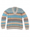 Malo Sweater Woman V-Neck Multicolor Turquoise Bands