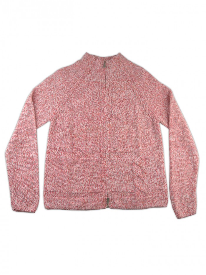 Malo Cardigan Donna Lupetto Zip Trecce Arancio/Latte