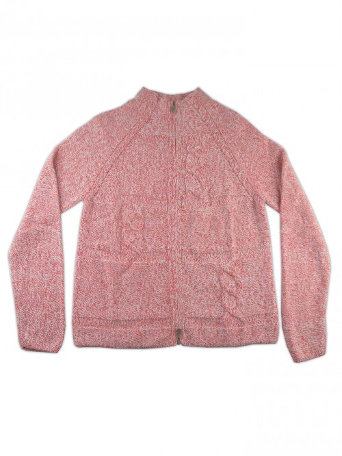 Malo Cardigan Donna Lupetto Zip Trecce Arancio/Latte