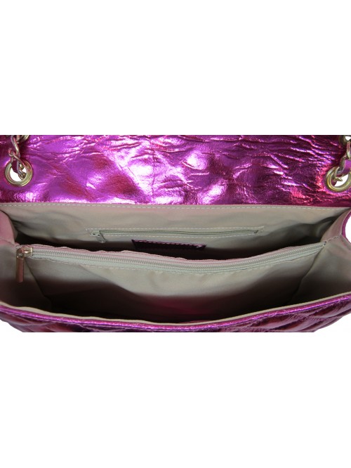 Borsa Donna trapuntata e laminata con tracolla oro a catenina