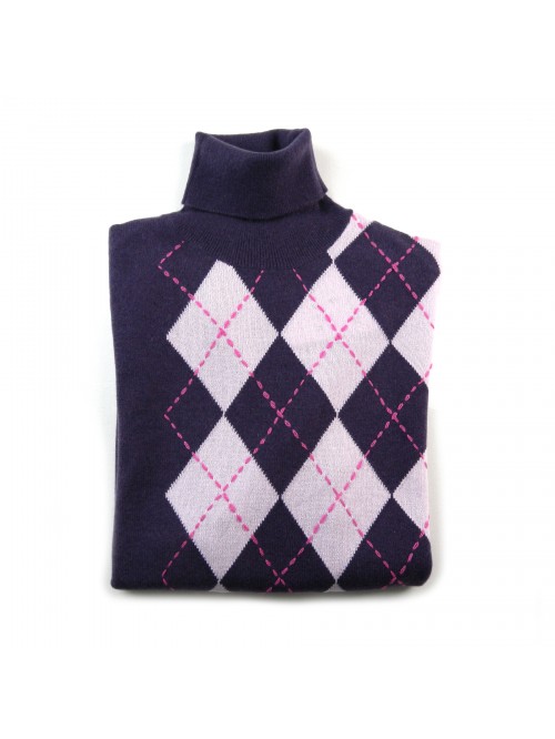 Daniel & Mayer Women's Turtleneck Sweater Pink / Purple Lozenges