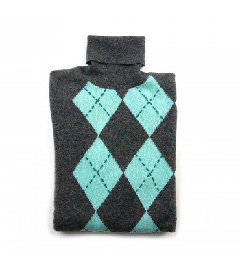 Daniel & Mayer Women's Turtleneck Sweater Gray / Aqua Lozenges