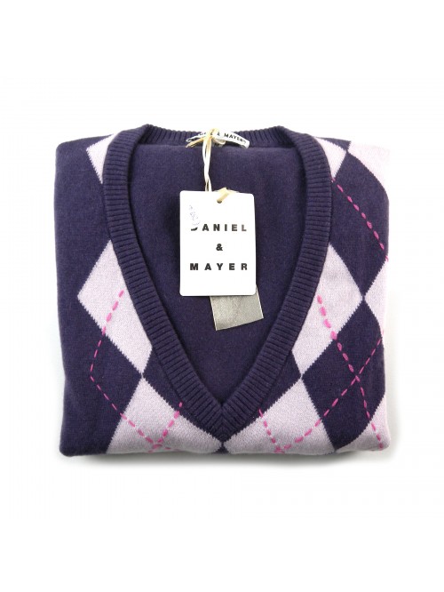 Daniel & Mayer Maxi Pull Donna Collo a V Losanghe Rosa/Viola Daniel & Mayer Maxi Pull Donna Collo a V Losanghe Rosa/Viola