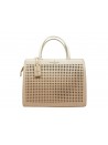 Rigid woman bag with perforated squares, double handle.