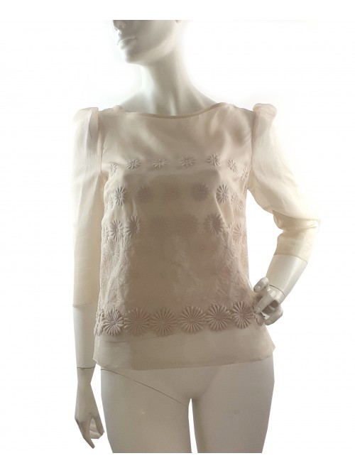 Tibi Maglia Donna Trasparente Ricamata Cipria