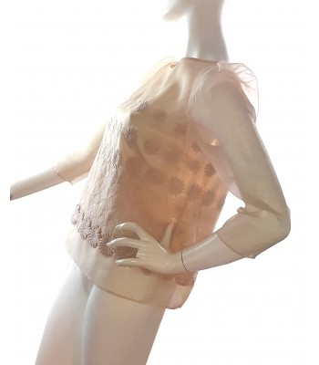Tibi Maglia Donna Trasparente Ricamata Cipria 2