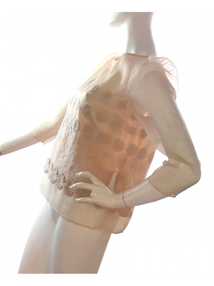 Tibi Maglia Donna Trasparente Ricamata Cipria