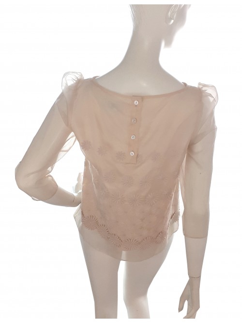 Tibi Transparent Woman Sweater Embroidered Powder