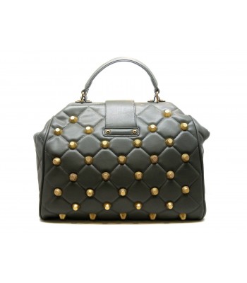 Borsa Donna rigida Doctor Bag trapuntata con borchie oro. 2