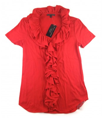 Ralph Lauren Women's Shirt Art. Raina Ruffle Top Red