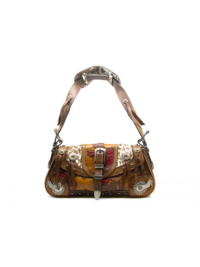 Woman Bag Speroni, with relief print red roses with fringe. Woman Bag Speroni, with relief print red roses with fringe.