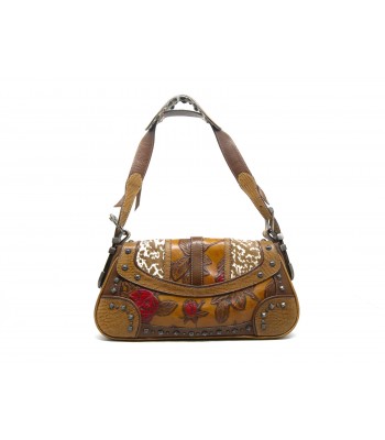 Woman Bag Speroni, with relief print red roses with fringe. 2