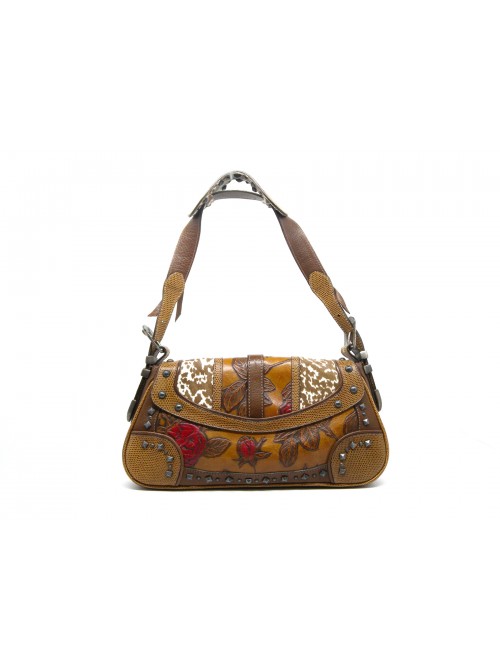 Borsa Donna Speroni, con stampa in rilievo rose rosse con frange.