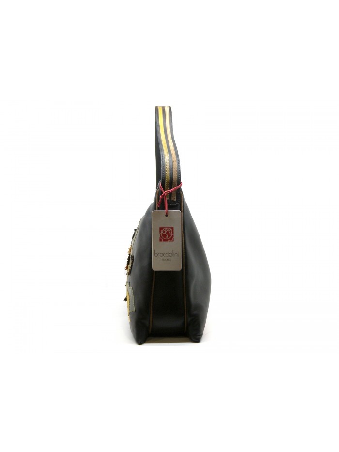 Borsa Donna linea mirtillo con fiori sovrapposti in pelle