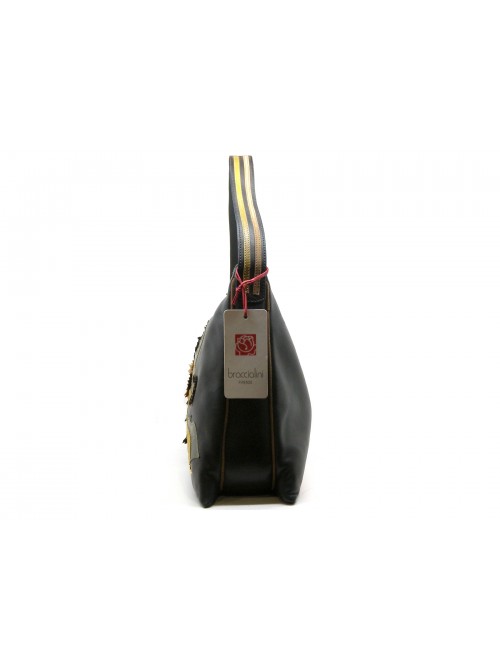 Borsa Donna linea mirtillo con fiori sovrapposti in pelle