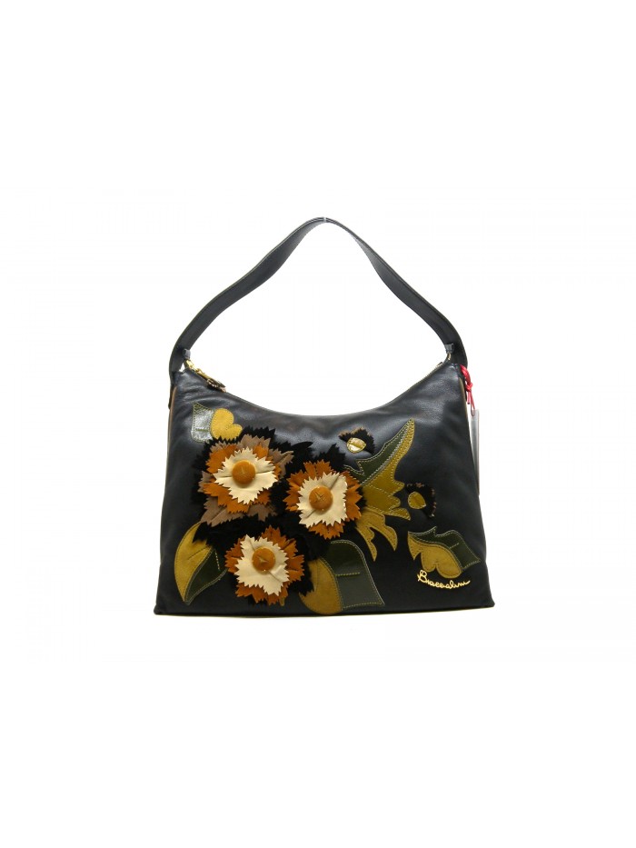 Borsa Donna linea mirtillo con fiori sovrapposti in pelle
