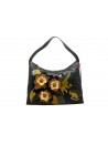 Blueberry line Woman bag with superimposed flowers in leather