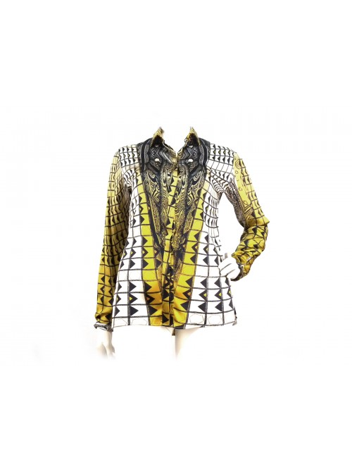 Camicia Donna con fantasia geometrica simmetrica e bottoni a scomparsa Camicia Donna con fantasia geometrica simmetrica e bottoni a scomparsa