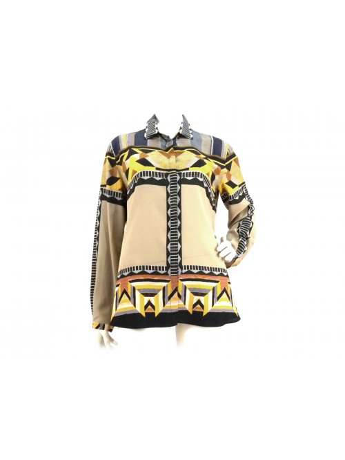 Camicia Donna con fantasia Azteca simmetrica e bottoni a scomparsa. Camicia Donna con fantasia Azteca simmetrica e bottoni a scomparsa.