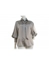 Solid color women's shirt with scarf on classic collar