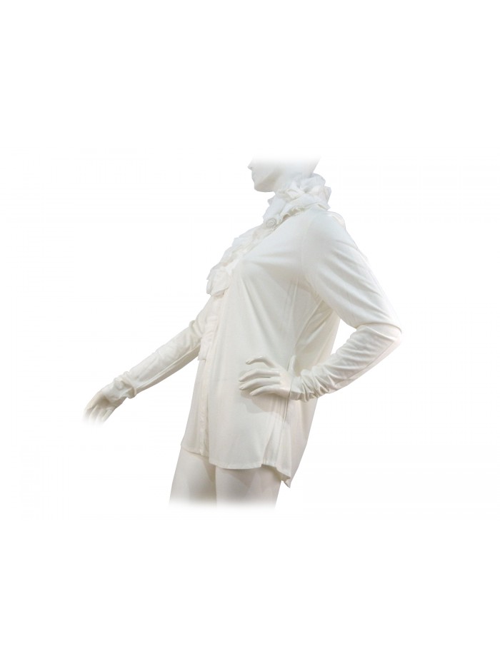 Camicia Donna tinta unita, volant alto petto e collo.